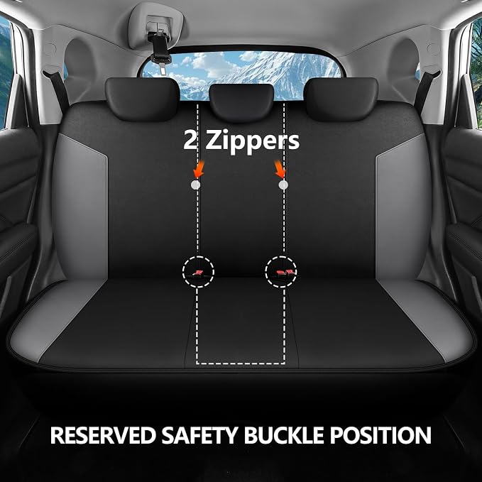 HChengkikz Car Seat Covers Full Set, Waterproof Neoprene Car Seat Covers, Airbag Compatible, Universal Fit for Most Sedans, SUVs, Trucks (Black + LightGray)