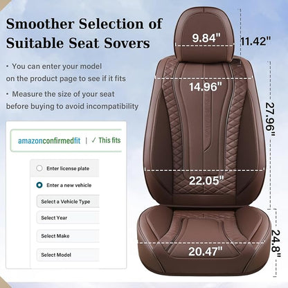 Coverado Car Seat Covers for Front Seat, Leather Seat Covers for Cars, Front Seat Covers, Waterproof Car Seat Protectors Car Seat Cushions Universal for Most Vehicles, Coffee