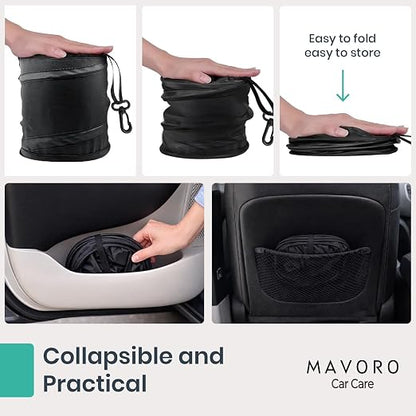 Mavoro 2 Pack, 1 Gallon Car Trash Can | Waterproof Collapsible Pop-Up Car Bin (2 Pack, 1 gal)
