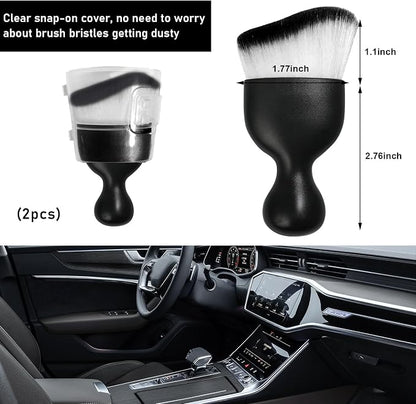 Ziciner 2 PCS Car Detailing Brush, Curved Soft Bristles Auto Removal Dust Collectors, Universal Vehicle Dashboard, Air Conditioner Vents etc Interior Cleaning Tool Accessories (White/Black)
