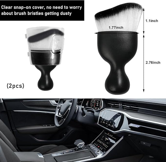 Ziciner 2 PCS Car Detailing Brush, Curved Soft Bristles Auto Removal Dust Collectors, Universal Vehicle Dashboard, Air Conditioner Vents etc Interior Cleaning Tool Accessories (White/Black)