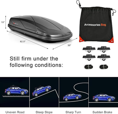 Goplus Rooftop Cargo Carrier Hard Shell, 14 Cubic Feet Waterproof Car Roof Cargo Carrier w/Dual Side Opening, Security Key, 165LBS Capacity, for 17” to 22.8” Wide Crossbar Rack, Vehicle Cargo Box