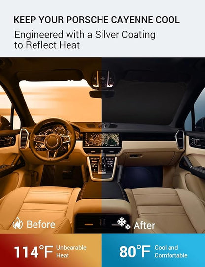 Proadsy 2026 Upgrade Windshield Sun Shade Custom Fit 2019–2025 2026 Porsche Cayenne Foldable Front Sunshade Protector Sun Visor Blocks UV Rays Keep Car Cooler
