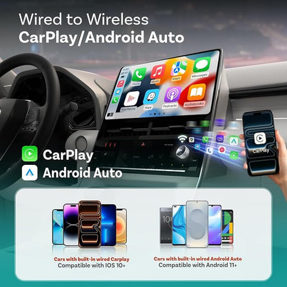 OTTOCAST Mini Tube 2026 Wireless CarPlay & Android Auto Adapter, 5GHz WiFi Auto Connect, Plug & Play for iPhone & Android, Stable Performance, Premium Aluminum Design