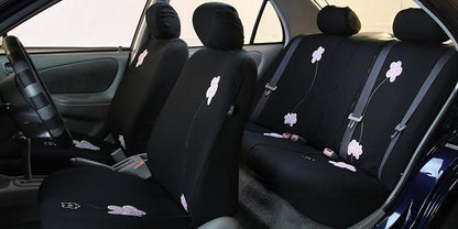 FH Group Full Set Cloth Car Seat Covers, Universal Fit, Low Back Front Seat Covers, Airbag Compatible, Split Bench Rear Seat, Washable Seat Cover For SUV, Sedan, Van, Black