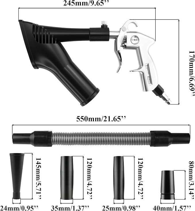 GOCCIDA 2IN1 Car Interior Detailing Air Blow Gun & vacunm Gun with Adjustable Air Flow Nozzle,Cleaning Gun Quickly Blasts Dirt and Dust from Surface Works with Air Compressor(Upgrade Rotate Tube)
