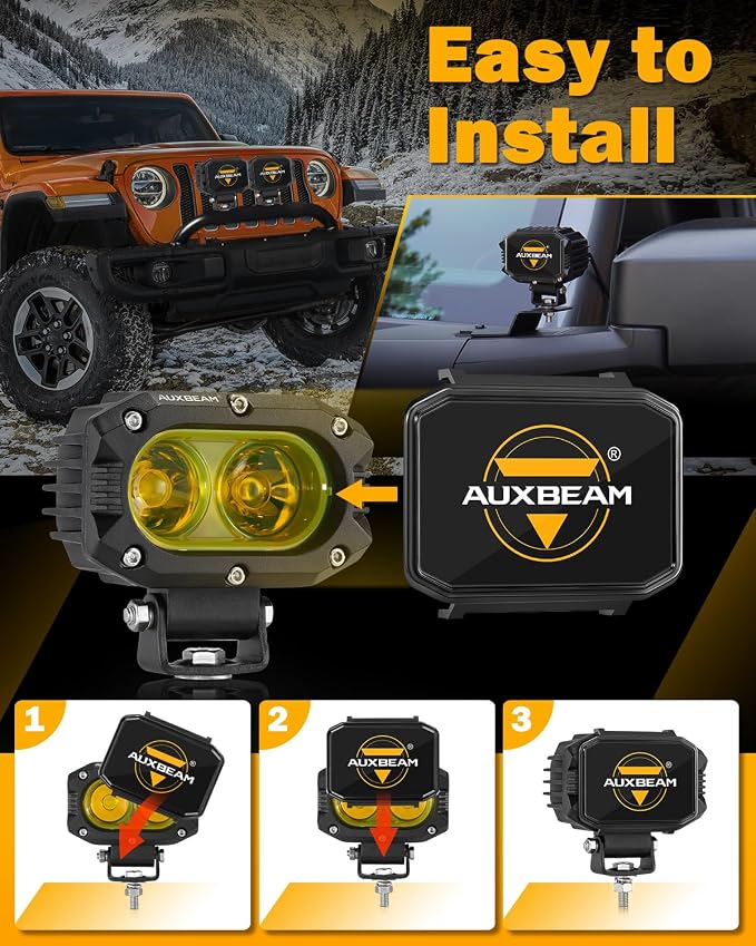 Auxbeam 4 Inch LED Pod Covers, Square Off Road Light Protective Covers, Black Cube Offroad Plastic Light Cover for Trucks Jeep
