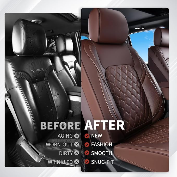 Huidasource Ford F150 F250 Custom Seat Covers, Full-wrap Car Seat Protector Fit for Ford F150 2015-2025&F250 F350 F450 2017-2025 All Cab XL XLT Lariat King Ranch Platinum(Front Pair/Coffee)