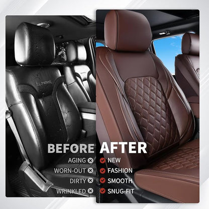Huidasource Front Seat Covers Fit for Toyota Tacoma 2016-2023 SR SR5 Limited TRD Sport/Pro/Off Road All Cab Front Row, 360° Full-wrap Leather Automotive Car Seat Cushion Cover (Front Pair/Coffee)