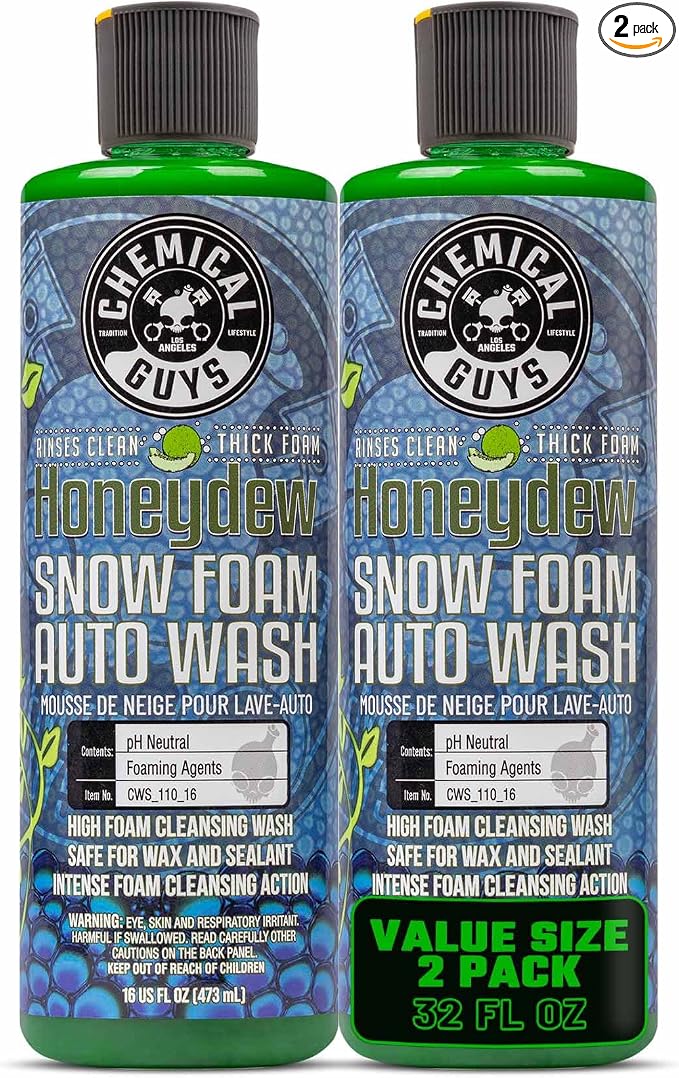 Chemical Guys Honeydew Snow Foam Auto Wash Cleanser 2 Pack (2 X 16 Fl. Oz.) - (Works with Foam Cannons, Guns or Bucket Washes) Safe for Trucks, Motorcycles, RVs & More, Honeydew Scent - CWS_110_1602