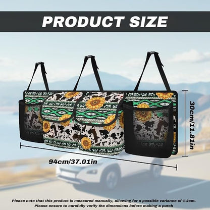Sunflower Cow Spots Car Trunk Organizer Navajo Aztec Hanging Car Organization Car Storage Bag for SUVs, Vans, Cars