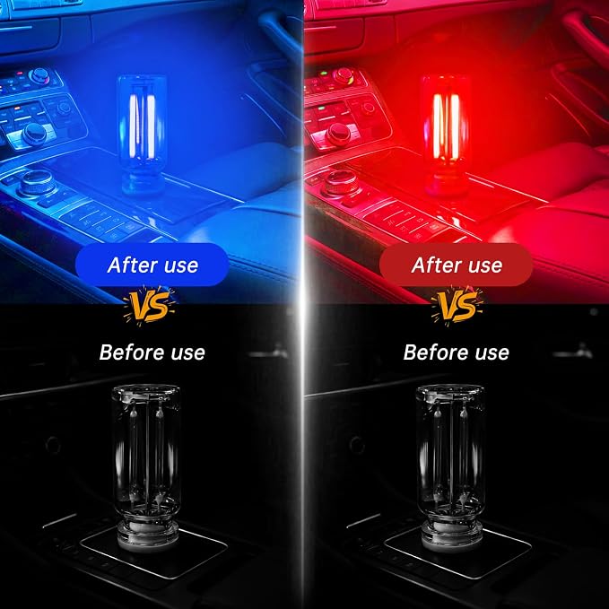 2 PCS Mini USB Light, Touch Dimmable Car Interior Ambient LED Night Light, Retro Glass Bottle Plug-in Accent Decor Lamp for Vehicle, Camping, Bedroom (1Red&1Blue)