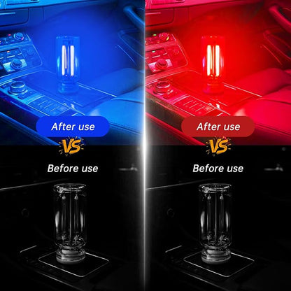 2 PCS Mini USB Light, Touch Dimmable Car Interior Ambient LED Night Light, Retro Glass Bottle Plug-in Accent Decor Lamp for Vehicle, Camping, Bedroom (1Red&1Blue)