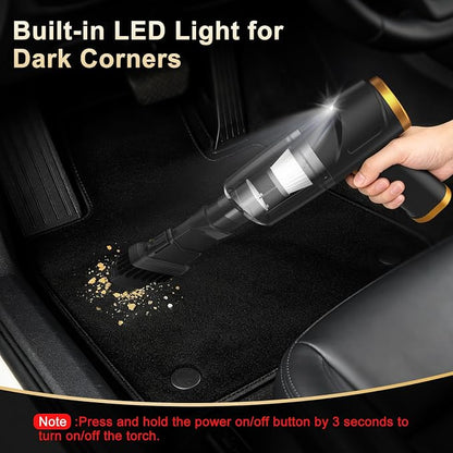3-in-1 Cordless Handheld Vacuum Cleaner, 10KPa Car Vacuum and Air Duster,Type-C Rechargeable with Washable HEPA Filter and LED Light for Car Interior,Home,Office and Pet Hair