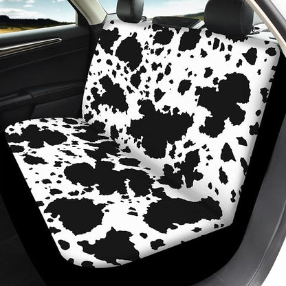 Cow Print Car Seat Covers Full Set,Rustic Spotted Milk Cow Fur Animal Skin Texture Black Cowhide Vehicle Front Rear Bench Cushion Protectors Auto Interior Accessories Universal Fit for Trucks