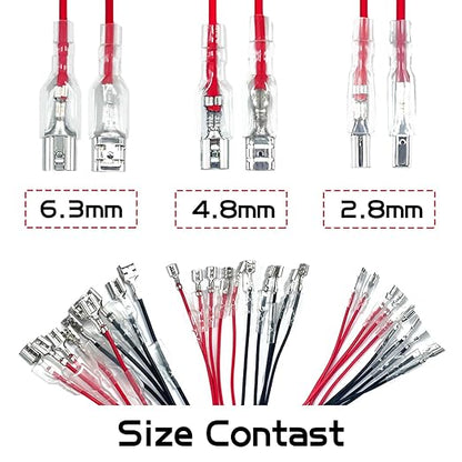 30PCS 2.8mm /4.8mm /6.3mm Female Speaker Wire Connector with Insulating Sleeves Speaker Connectors Red+Black Spade Connectors Flat Quick Splicing Kit WW001
