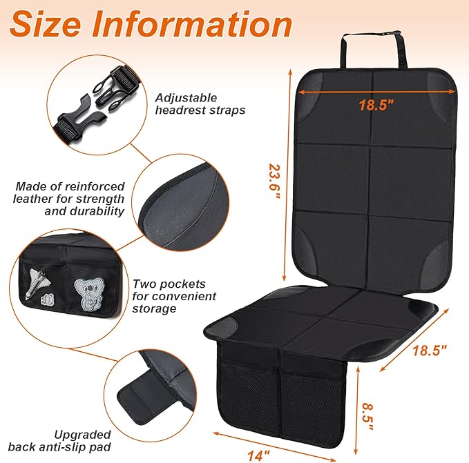 Husfunov Car Seat Protector,2Pack Car Seat Cushion,with Thickest Padding and Non-Slip Backing,Waterproof 600D Fabric Car Seat Covers with Storage Pockets for Baby for Baby、Pet and All Types of Cars