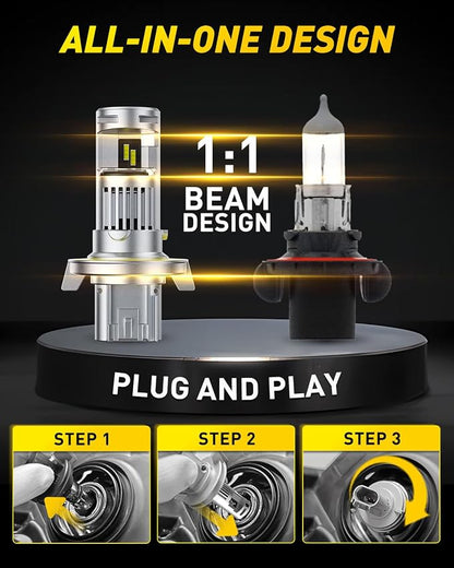 AUXITO H13 Bulb-44000 Lumen 6500K White, OEM Mini Size, Easy Plug & Play Installation, Halogen Fog Light Replacement, Error-Free CANBUS System, Pack of 2