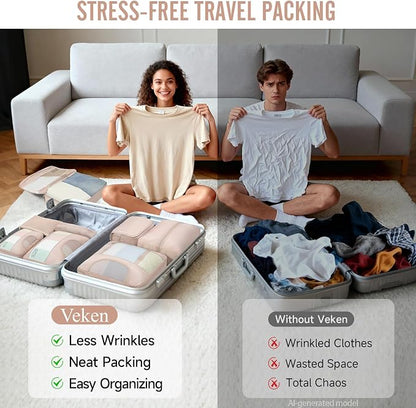 Veken 8 Set Packing Cubes for Cruise Ship Essentials,Beach Vacation Travel Accessories with Hanging Toiletry Bag,Suitcase Organizer for Luggage,Personalized Birthday & Retirement Gifts for Women Mom