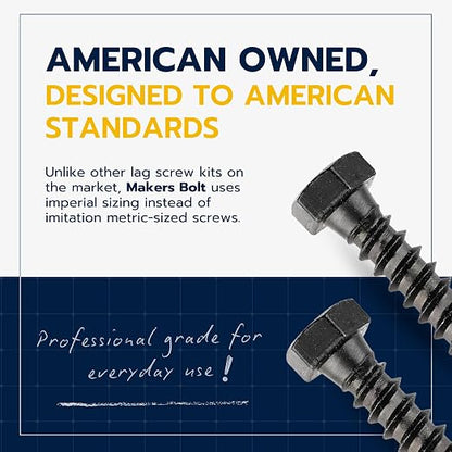 3/8 x 2 (50 Pack) Lag Screw Kit, 50 Screws and 50 Washers, Ceramic Black Ruspert Coating for Exterior Use, Meets ASTM A307 and ASME B18.2.1, Industrial/Commerical Grade by Makers Bolt