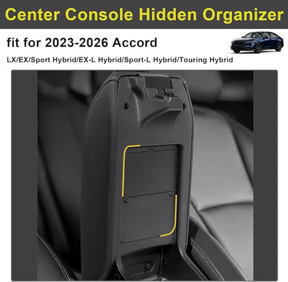 PIMCAR Center Console Hidden Organizer for 2026 2025 2024 2023 Honda Accord LX EX Sport EX-L Sport-L Touring Hybrid Armrest Box Secret Compartment One-Touch Hidden Storage Accessories