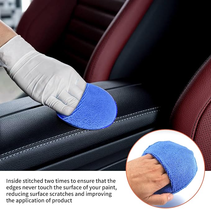wugongshan 10 Pcs Microfiber Wax Applicator Pads, Ultra-Soft Microfiber Wax Foam Applicators Pads, Car Auto Care Buffing Detail Polishing Foam Pads Applicators for Car Cleaning Fine Polishing