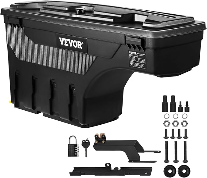 VEVOR Truck Bed Storage Box, Lockable with Password Padlock, 6.6 Gal/25 L ABS Wheel Well Tool Box, Waterproof and Durable, Compatible with Ford F-150 2015-2021, Drivers Side (Left)