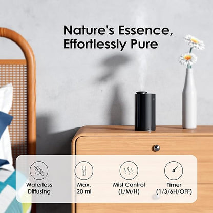 Airversa Waterless Essential Oil Diffuser Starter Kit with 30mL Hotel Fragrance Oil Inspired by BaCRT, Battery Operated Car Diffuser, Portable Aroma Nebulizer for Home Car Office, AN6Kit-C, Black