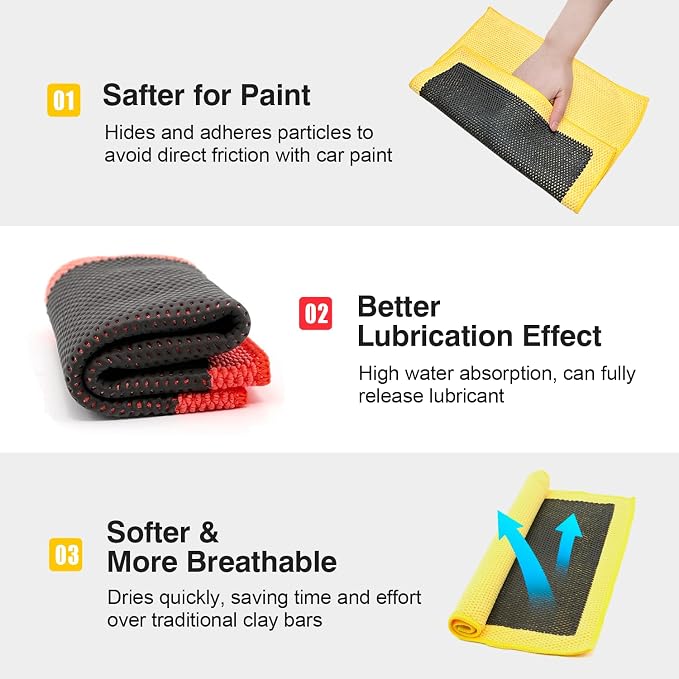 ARTIPOLY Clay Decontamination Towel 2pack- Professional Detail Products - Proven Cleaning & Release of Paint Contaminants; Increase Wax & Sealant Bond; Enhance Paint Gloss & Color; Fine Grade (12x12”)