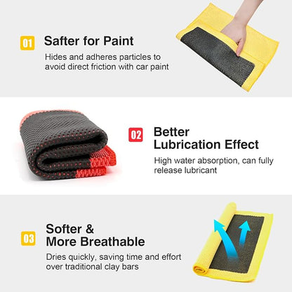 ARTIPOLY Clay Decontamination Towel 2pack- Professional Detail Products - Proven Cleaning & Release of Paint Contaminants; Increase Wax & Sealant Bond; Enhance Paint Gloss & Color; Fine Grade (12x12”)