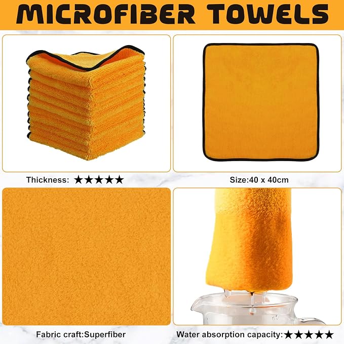 Tallew 12 Pcs Yellow Microfiber Towels: 16"x16" Microfiber Drying Towels Bulk Micro Fiber Car Cleaning Cloth for Cars Drying Washing Polishing Cleaning Household Supplies