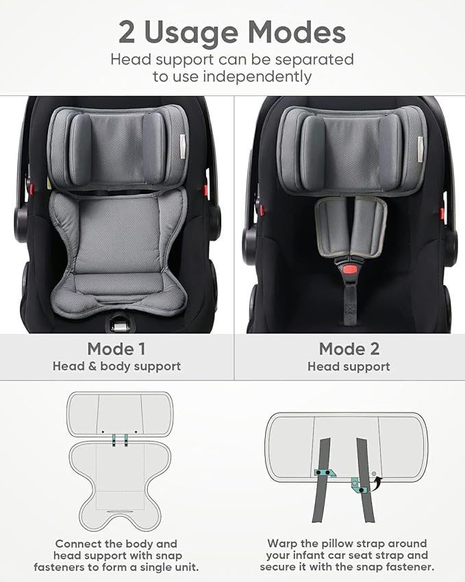 TinlyFinly Infant Insert Compatible with Doona, Graco, Britax, Chicco, Evenflo Car Seat, Adjustable Baby Head Body Support Cushion for Newborn to Toddler, Fits Infant Car Seat and Stroller (Gray)