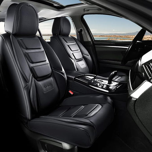 Coverado Car Seat Covers, Front Covers for Cars, Car Seat Cover Front Seats, Automotive Seat Cover, Waterproof, Leather Car Seat Cushion, Universal Interior Covers Seat Protectors for Most Cars Black
