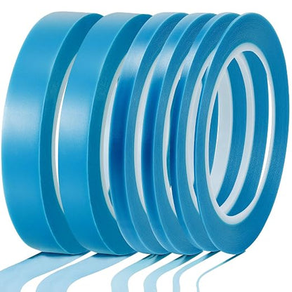 Nezyo 6 Pcs Vinyl Pinstripe Tapes Masking Painter Tapes High Temperature Low Tack Automotive Car Paint for Easy Removal Trim Thin Finishing Masking(Blue,1/16, 1/8,1/5,1/4,1/2, 3/4 Inch)