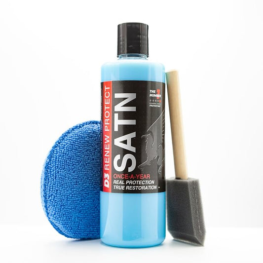 RENEW PROTECT - SATN, Lasts Months - Years, Tire & Trim Treatment, Low - Mid Shine, Floor Mat- RV- 100% Motorcycle-Safe, Ceramic-Hybrid Protectant, Wash-Proof, 5 min Dry-Seal 16oz