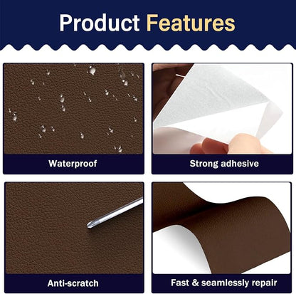 Zenyao Leather Repair Patch Tape - Self Adhesive Leather Repair Kit for Car Seat Furniture, Heavy Duty Vinyl Repair Patch for Couch Sofa, Waterproof for Rips Scratches Tears, 16x60 Inch Roll, Brown