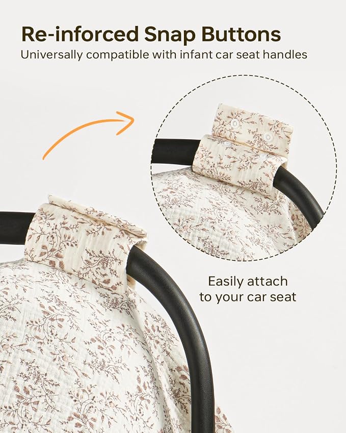 100% Muslin Cotton Car Seat Cover, Soft Breathable Car Seat Canopy for Baby, Universal Infant Carseat Sunshade, Lightweight Summer Stroller Cover for Boys Girls - Floral Print