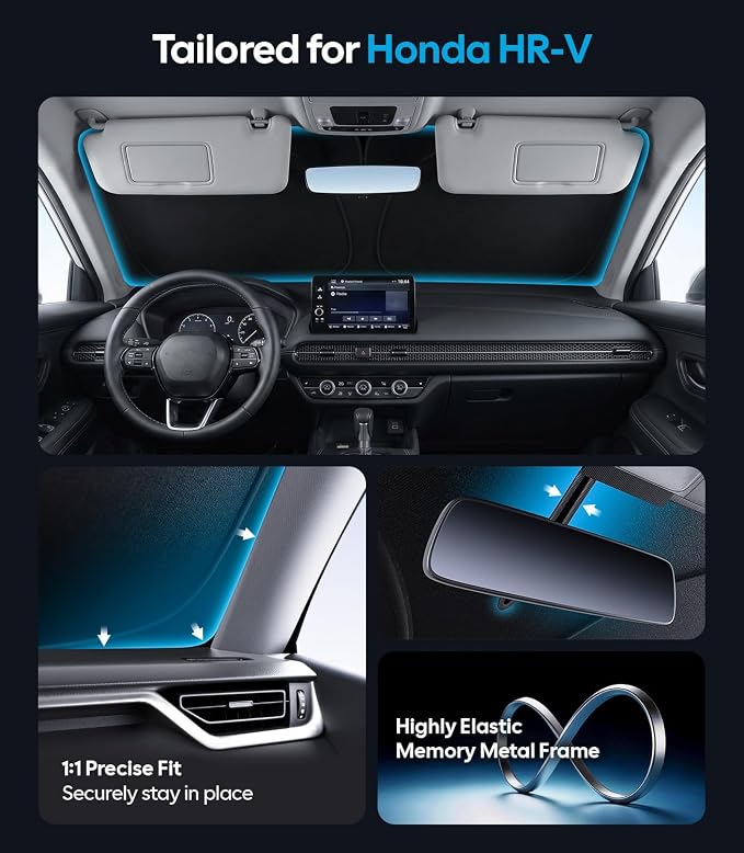 for Honda HR-V Windshield Sunshade [OEM Design, 100% Sun Blockage] Foldable Heat Insulation Sun Shade with Storage Bag, for Honda HR-V (2016-2026), Silver Coating