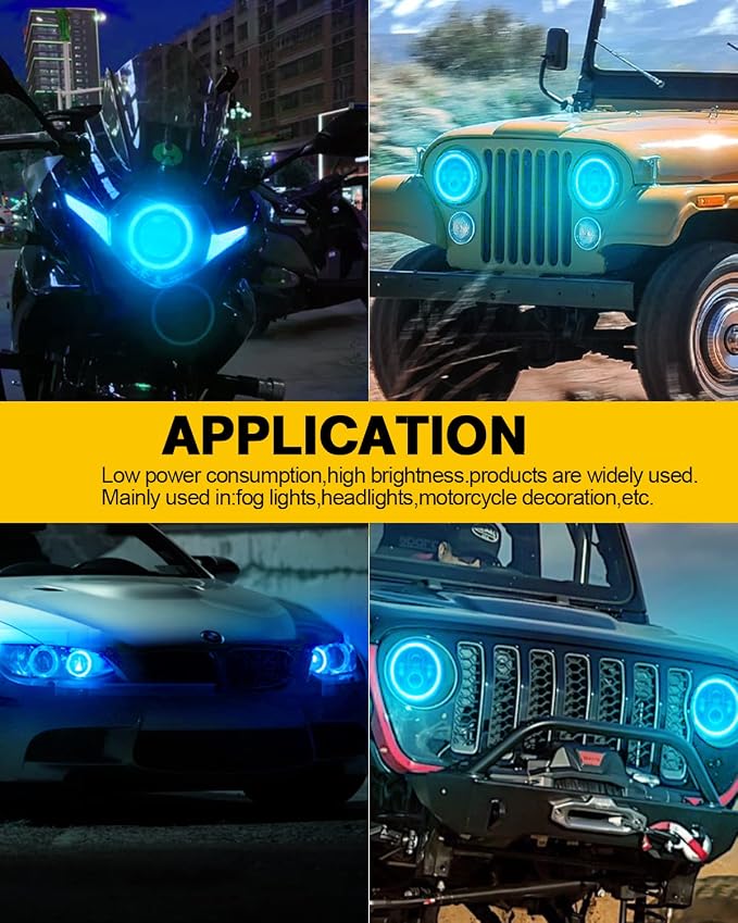 Qasim 70MM Ice Blue Halo Rings Angel Eyes COB 45SMD LED DRL Fog Light Warning Lamps with Plastic Cover 12V 24V