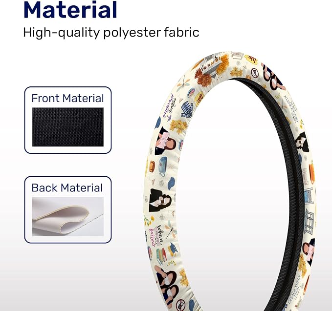 GENANY Mom Daughter Diaries Steering Wheel Cover, Non Slip Polyester Car Wheel Protector for Car SUV Truck, Universal 15 Inch