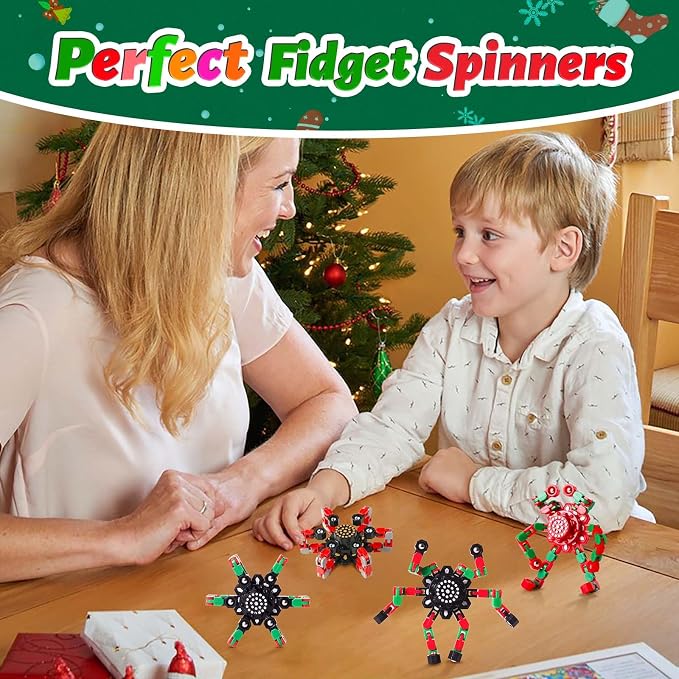Gokeey Christmas Fidget Toys Transformable Fidget Spinners for Kids and Adults, Stress Relief Sensory Toys for Boys and Girls Fingertip Gyros for ADHD Autism for Kids Birthday Gifts