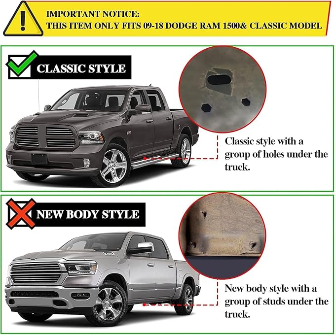 COMNOVA 6.5 Inch Running Boards Compatible with 2009-2018 Dodge Ram 1500 Quad Cab(Incl. 19-24 Classic Model) & 2010-2024 Ram 2500 3500 Quad Cab. Side Steps Rock Sliders Nerf Bars Stainless Steel.
