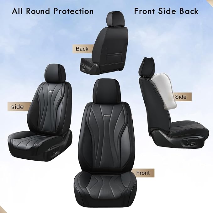 Coverado Seat Covers Full Set, Leather Car Seat Covers, Waterproof Seat Covers for Cars, Front and Back Seat Covers, Car Seat Protectors Car Seat Cushions Universal Fit for Most Cars, Black