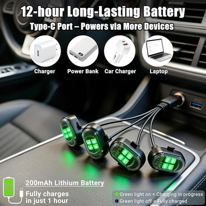 Upgraded Wireless LED Lights for Car, Rechargeable Interior Car Lights with 8 Colors Brightness Adjustable, 12H Battery Life, Remote Control, Mini Strobe Lights for Vehicle Motorcycle Bike Decor