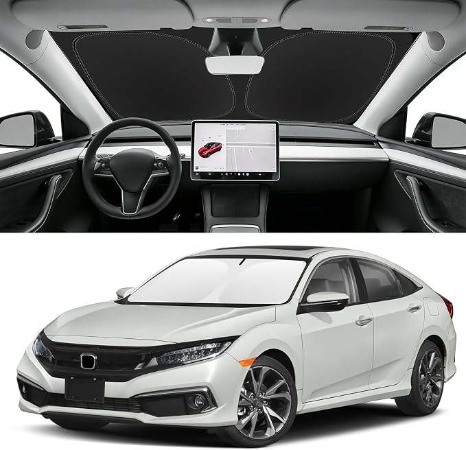 Custom Fit Windshield Sun Shade for Honda Civic 2016-2021, Blocks UV & Heat, Front Window Sunshade Accessories, Easy Fold & Store Keep Your Car Cooler