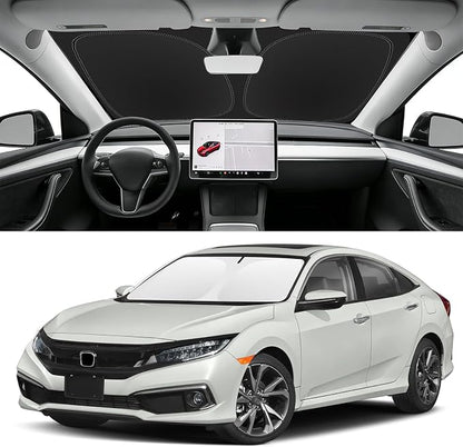 Custom Fit Windshield Sun Shade for Honda Civic 2016-2021, Blocks UV & Heat, Front Window Sunshade Accessories, Easy Fold & Store Keep Your Car Cooler
