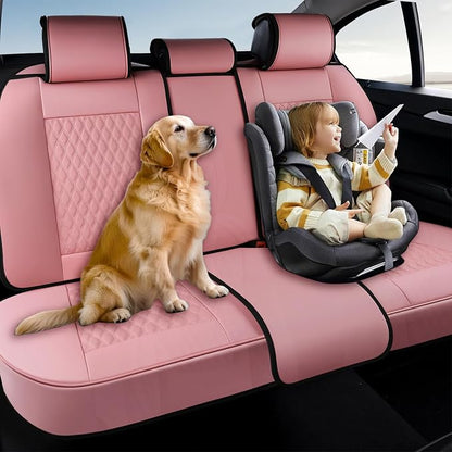 Coverado Rear Seat Covers, Leather Seat Cover for Car, Universal Waterproof Automotive Seat Cushion Protector for Most Cars Trucks SUV (Pink)
