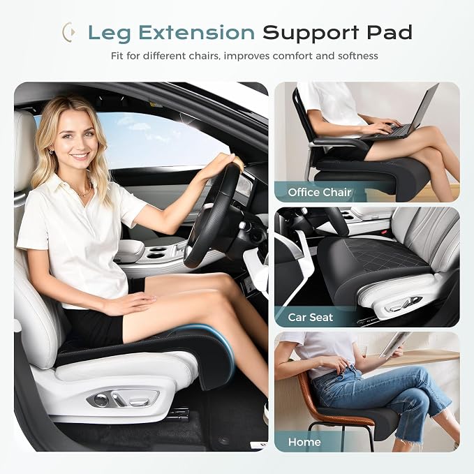 Coverado Car Seat Extender Leg Support, Leather Leg Extender Cushuin for Car Seats, Waterproof Car Seat Cushions Universal Fit for Most Vehicles (Black)