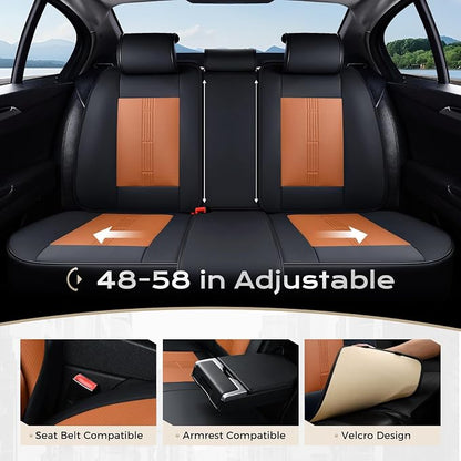 Coverado Car Seat Covers Full Set, Front Seat Covers with Lumbar Support and Back Seat Cover Waterproof Leather Automotive Seat Cover, Universal Car Interior Protectors Cushion for Most Cars