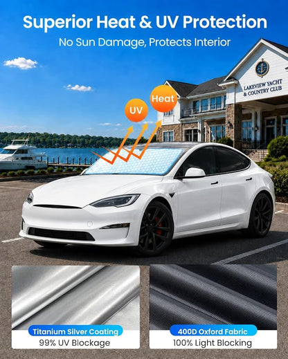 REEVAA Upgraded for Tesla Model S 2016-2026 Windshield Sunshade [Tailored Fit, 99% Sun Protection] Foldable Sun Shade Car Accessories with Storage Bag